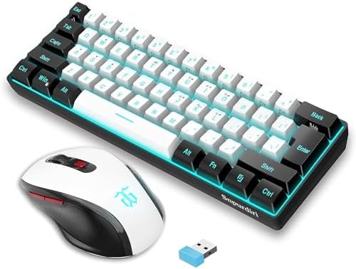 Snpurdiri 2.4G 60% Wireless Gaming Keyboard and Mouse Combo, Black-White