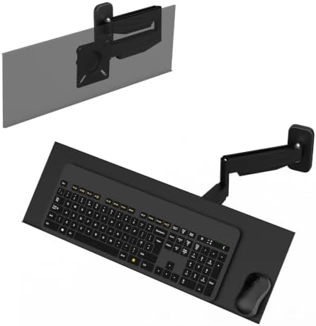 Adjustable Wall-Mounted Keyboard Tray with Spring Arm, Ergonomic 23.6" Aluminum Workstation, 180° Swivel & 90° Tilt, Cable Management, Space-Saving Wall Mount Desk Space Saver，A