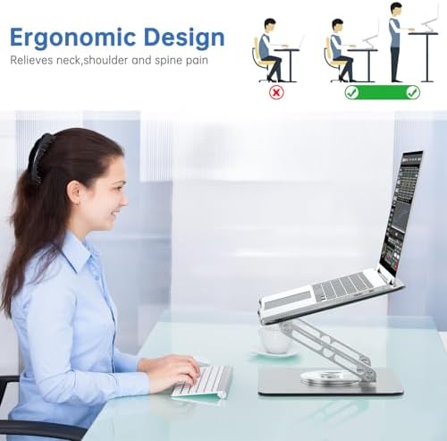 Laptop Stand for Desk Adjustable Computer Stand with 360 Rotating Base Ergonomic Laptop Riser Mount for Desk Foldable Protable Computer Desk Fits with MacBook Pro Air, Rectangle