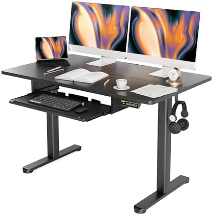 Claiks Adjustable Standing Desk with Keyboard Tray 48 x 24 Inches Black