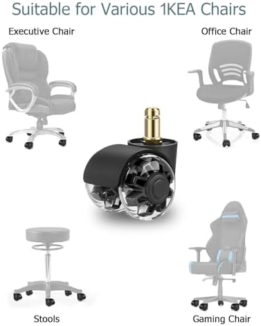 Office Chair Wheels,Set of 5 Replacement Wheels for All Hardwood and Carpet Floors,Heavy Duty Rollerblade Style Computer Desk Gaming Home Chair Casters Wheels（Black 10 x 22mm FIT 1KEA ONLY