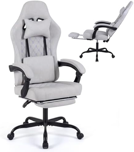 GIANTEX Gaming Chair, Ergonomic Computer Chair with Headrest, Lumbar Support, Linkage Armrests, Reclining Backrest & Footrest, High Back Swivel Office Chair, Video Game Chair (Grey)