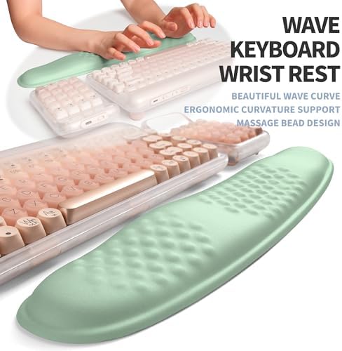 2-in-1 Ergonomic Set, Wave Keyboard Wrist Rest and Massage Slope Mouse Pad Wrist Support, Rebound Memory Foam for Relieve Carpal Tunnel Syndrome and Wrist Pain (Light Green)