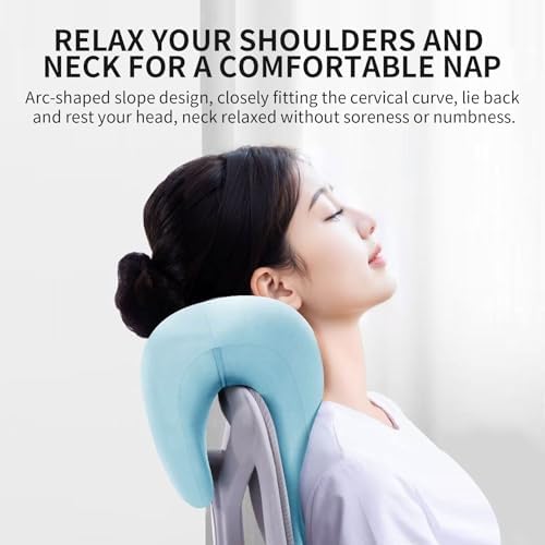 Neck Support for Office Chair, Memory Foam Neck Support with U-Shape Hanger Design for Office Chairs, Armrest Elbow Relief, and Restful Power Napping, Blue