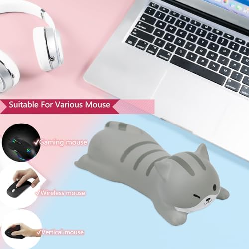 Small Wrist Rest Mouse Pad, Mini Cute Ergonomic Cartoon Mousepad Memory Foam Design Animal Shape Wrist Support Pillow Rest Cushion Mat for Office Computer Laptop(Cat)