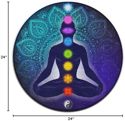 Large Home Decor Mat, Soft Round Yoga Carpet, Non-Slip Machine Washable Home Office Circle Rug Compatible with Nine Chakra Yoga Meditation Lotus Blue Mandala