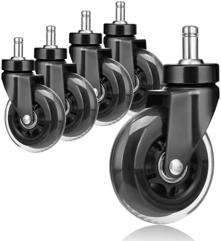 Hirate 5 Pack 3" Office Chair Caster Swivel Wheels for Standard 11mm Chairs