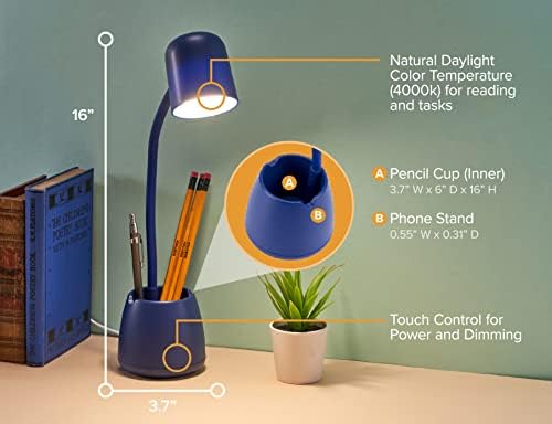 Bostitch Office LED2105-NVY Dimmable Lamp with Storage Cup, Three Brightness Levels, Touch Sensitive Dimmer, Energy-Efficient, Blue