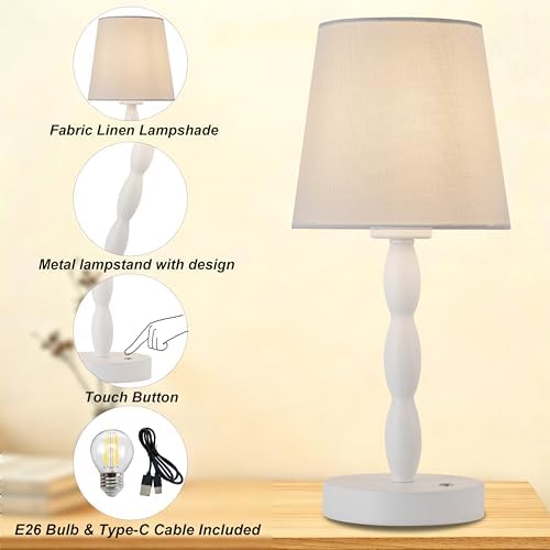 CASTLELIFE Rechargeable Cordless Table Lamp, 5000mAh Battery Powered Touch Desk Lamp, 3-Level & Stepless Dimmable Night Light, Portable Bedside Lamp for Bedroom, Outdoor, Bulb Included, White