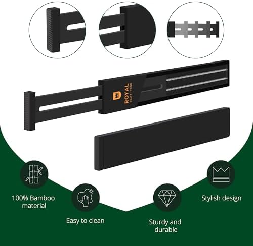 Bamboo Drawer Dividers Organizers, Adjustable Drawer Separator Splitters, 17–22 Inches Expandable Drawer Divider Organizer for Large Utensils, Kitchen, Bedroom, Dresser & Office Drawers 4-Pack, Black