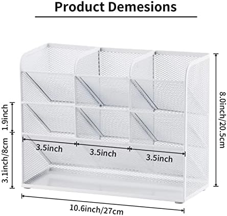 Marbrasse Mesh Desk Organizer, Multi-Functional Pen Holder, Pen Organizer for desk, Desktop Stationary Organizer, Storage Rack for School Home Office Art Supplies (White - Mesh Pen Holder)