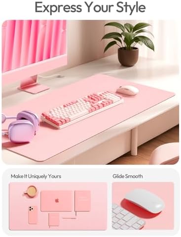 YSAGi Leather Desk Protector, Office Mat, Large Mouse Mat, Non-Slip PU Leather Blotter, Laptop Pad, Waterproof Writing Pad for Office and Home (Light Pink, 47.2" x 23.6")