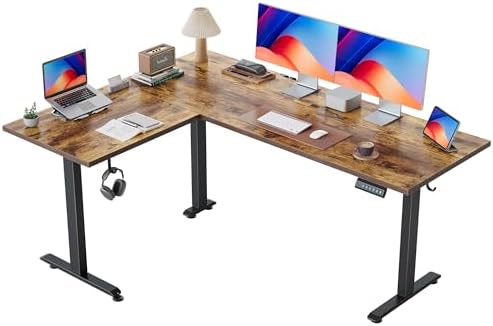 Agilestic L Shaped Standing Desk 63 inch Adjustable Height, Electric Corner Standing Desk, Sit Stand Computer Table with Splice Board, Rustic Brown
