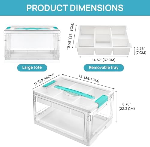Vtopmart 24 QT Clear Plastic Craft Storage Box with Tray & Dividers, 2 Pack