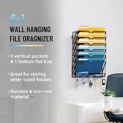 SUPEASY 7-Tier Hanging Wall File Organizer with Hooks, 2 Pack