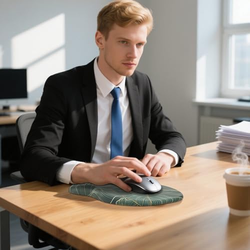 MROCO Ergonomic Mouse Pad with Wrist Support, 11.8 x 7.8 in, Green Leaves