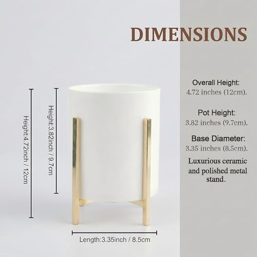 Durable Ceramic Pen Cup, Desk Ceramic Pencil Cup with Metal Legs, Black and White Pen Holder Cup for Office, Desk Decor for Women Girls