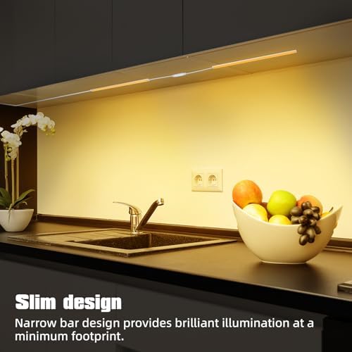 JUSJUBR Under Cabinet Lights Plug-in, 4 Pack x 12inch Warm White 3000K LED Under Cabinet Lighting, Dimmable Under Counter Lights with Memory Function, LED Light Bars for Kitchen Pantry Desk