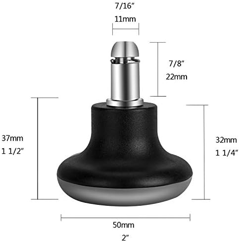 Bell Glides Replacement Office Chair Feet Swivel Caster Wheels to Fixed Stationary Castors, Short Profile with Separate Self Adhesive Felt Pads Black 5pcs