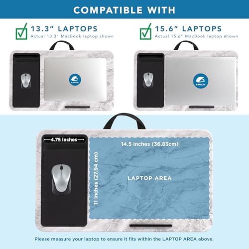 LAPGEAR Home Office Left-Hand Lap Desk – White Marble, Fits 15.6” Laptops
