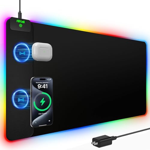 Mouse Pad with 15W Magnetic Wireless Charging, RGB Mousepad for Desk Mat, XXL Desk Pad with 11 Colors 5 Modes, Home Office Keyboard Pad Waterproof Non-Slip for PC Gaming
