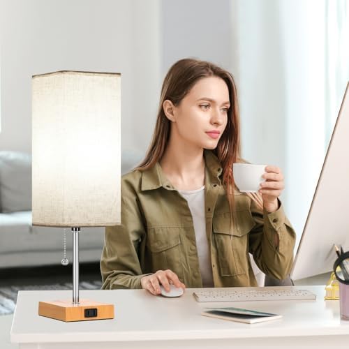 18'' Table Lamp for Bedroom set of 2,3-Color Bedside Lamps with Pull Chain
