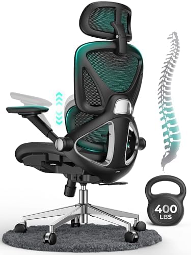 CAPOT Ergonomic Office Chair 400lbs Mesh Seat, High Back Adjustable Lumbar, 90/110/125°Backrest Lock, Flip-up Armrests, 3D Headrest, Computer Desk Gaming Chair with PU Wheels - Black
