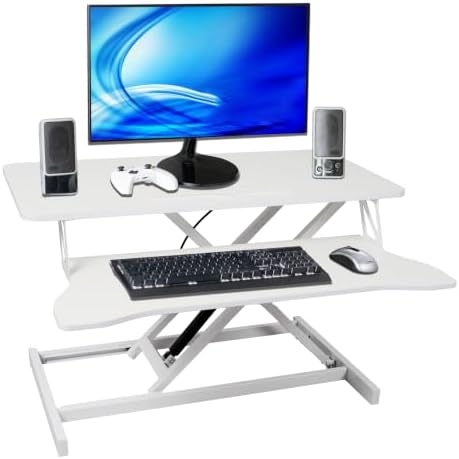 ALEVINE White Adjustable Standing Desk Converter with Keyboard Tray