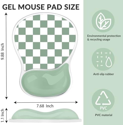 Gel Mouse Pad with Wrist Rest for Mouse Ergonomic Mouse Wrist Rest Non-Slip Silicone Checkered Mousepad with Wrist Support for Computer Desk Gaming Laptop Home Office Desk Accessories Green Plaid