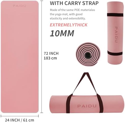PAIDU POE Yoga Mat （10mm）Extra Thick Fitness Mat 72"x24" with Carry Strap