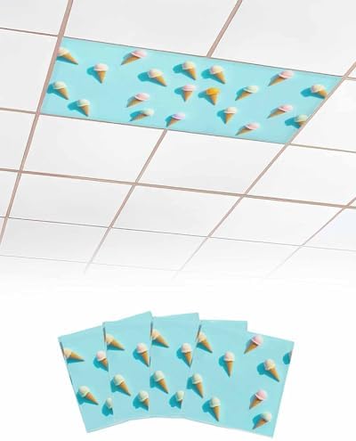 Ice Cream Magnetic Fluorescent Light Covers for Ceiling Lights 2 x 4 Feet,Summer Popsicle Tasty Desserts Food Frosting Office Classroom Kitchen Drop Ceiling Light Covers Filters Shade Panel 4 Packs