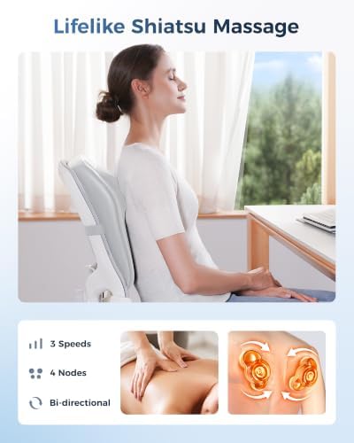 Boriwat Back Massager with Heat, 3D Kneading Massage Pillow for Back, Neck, Shoulder, Leg Pain Relief Deep Tissue, Gifts for Women Men Mom Dad(Light Gray)