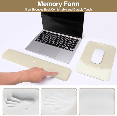 MOSISO Wrist Rest Support Mouse Pad & Keyboard Set, Khaki