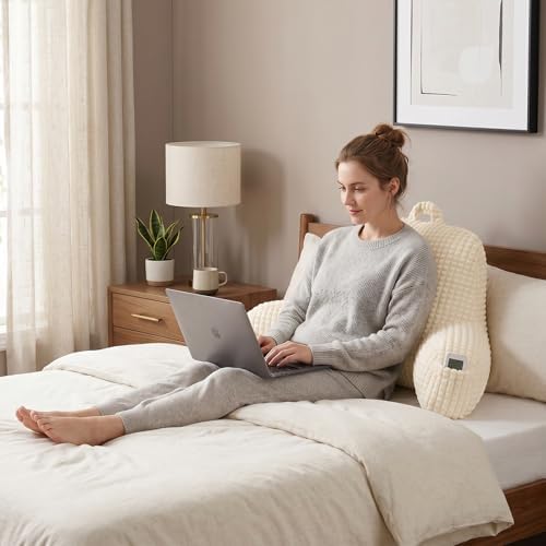 Reading Pillow with Arms for Bed Sitting,White Flannel