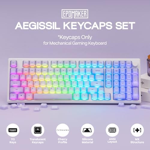 EPOMAKER AegisSil Keycap Set, Silicone Material, Cherry Profile, 113 Keys, 65%/75%/Full Size, Custom Keyboard Keycaps Set for Cherry MX, Kailh, Outemu, Gateron Mechanical Gaming Keyboard (Purple)