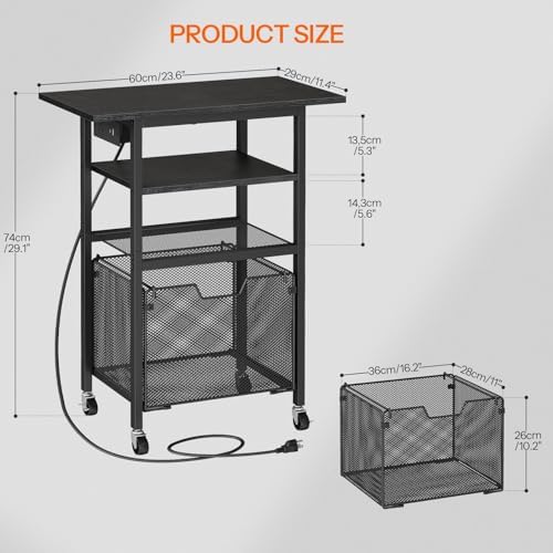 HOOBRO Printer Stand with Hanging File Drawer, Rolling Printer Cart on Wheels, Mobile Filing Cabinet Storage Shelf, Home Office Desk Side Organizer, Black BB17UPS01