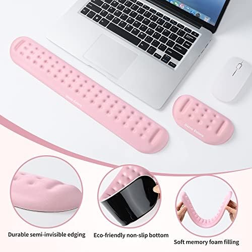UnivoColors Pink Keyboard Wrist Support and Mouse Wrist Rest Set, Made of Memory Foam Soft Gel, Ergonomic Pad for Computer, Laptop, Mouse, Office, Gaming