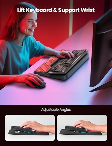Vaydeer Keyboard Stand with Wrist Rest, Gaming Wrist Support Pad, Ergonomic Hand Rest Arm Soft Memory Foam for Palm Typing Comfort, Keyboard Riser Holder Lifter Computer Desk Accessory Office Home-Red