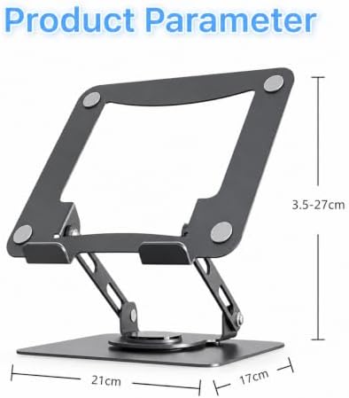 Adjustable Laptop Stand for Desk, Foldable Aluminum Laptop Riser with 360° Rotating Base, Ergonomic Ventilated Computer Stand, Height Adjustable Holder Compatible with MacBook, Dell, HP, Lenovo