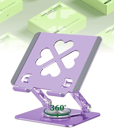 Adjustable Tablet Stand, Foldable 360° Aluminum Holder, Purple
