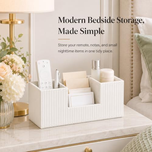 GORESE Pen Organizer for Desk, PU Leather Office Pen Holder, Ivory White