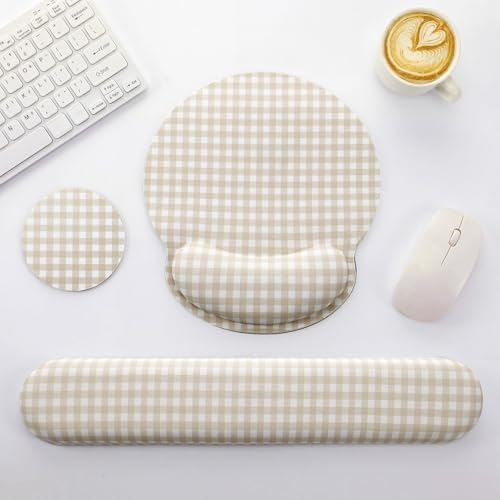 Tellegloww 3 Pcs Wrist Rest Set for Mouse Pad Keyboard, Khaki