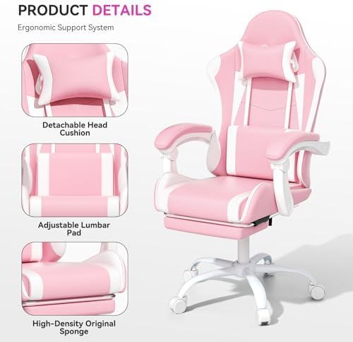 Gaming Chair, Racing Style Computer Gamer Chair, Pink/White
