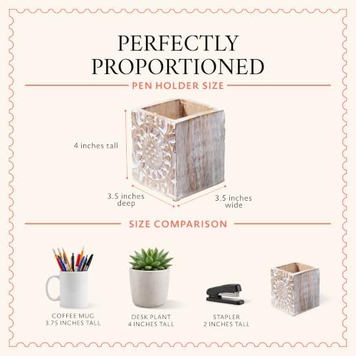 Mela Artisans Ajenta Mango Wood Pen Holder - Whitewash