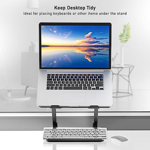 BoYata Laptop Stand, Adjustable Metal Desktop Riser, Up to 15 Inches, Black