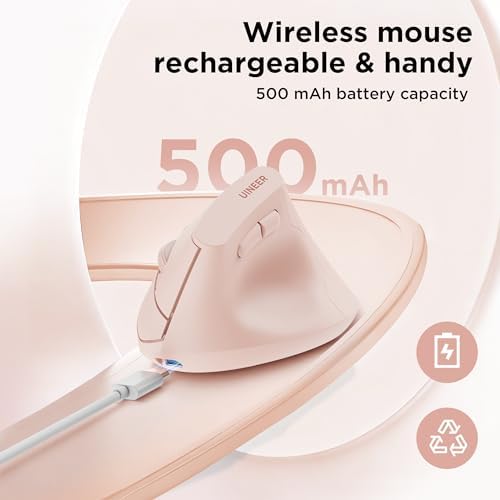 Uineer Ergonomic Vertical Mouse, 2.4G Wireless Mouse, Rechargeable, 4-DPI