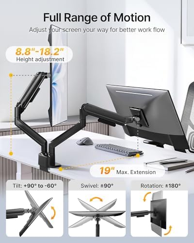 monTEK Heavy-Duty Dual Monitor Arm, 26.4 lbs, 17–40" Full Motion，Black