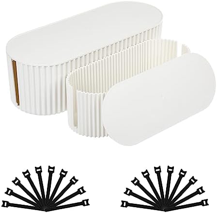 FABROK 2 Pack Cable Management Box, Cord Organizer, White, Small+Large