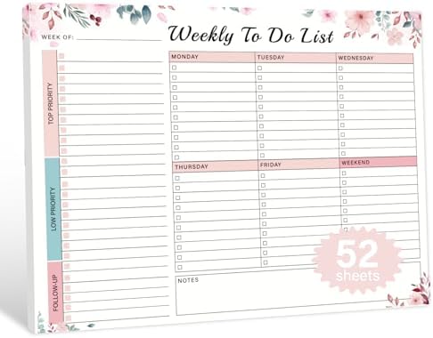 TREES Weekly To-Do List Notepad, 52-Week Desk Planner Organizer, 8.5" x 11"