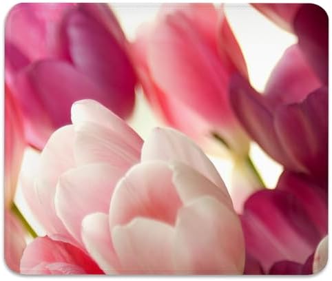 Floral Mouse Pad, Close-up of Pink and White Tulips Flowers Desk Mat